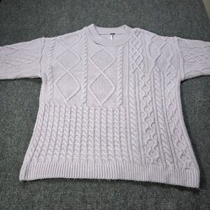 Free People Mixed Cable Knit Sweater Lilac Lavender Crew Neck Long Sleeve Size L